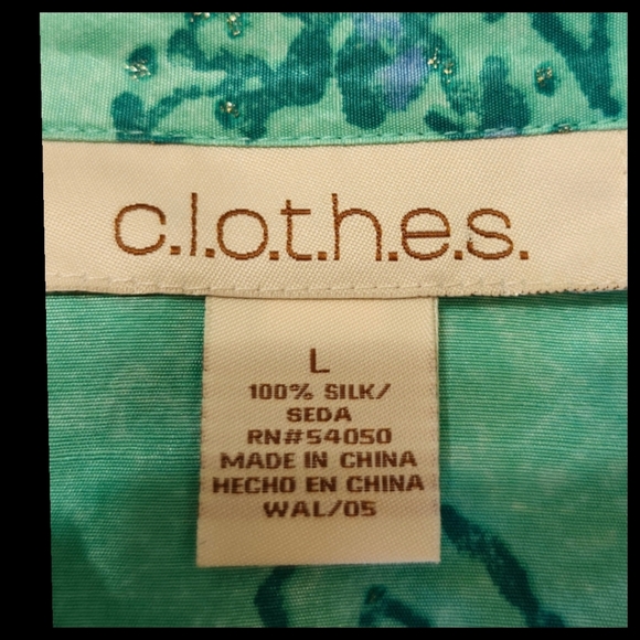 Vintage C.L.O.T.H.E.S brand 100% silk Teal button down  top Size  Large• - Picture 9 of 12